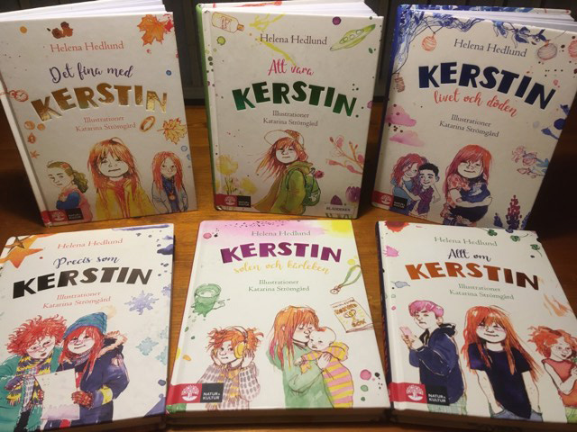 Bilden visar sex böcker från bokserien om Kerstin